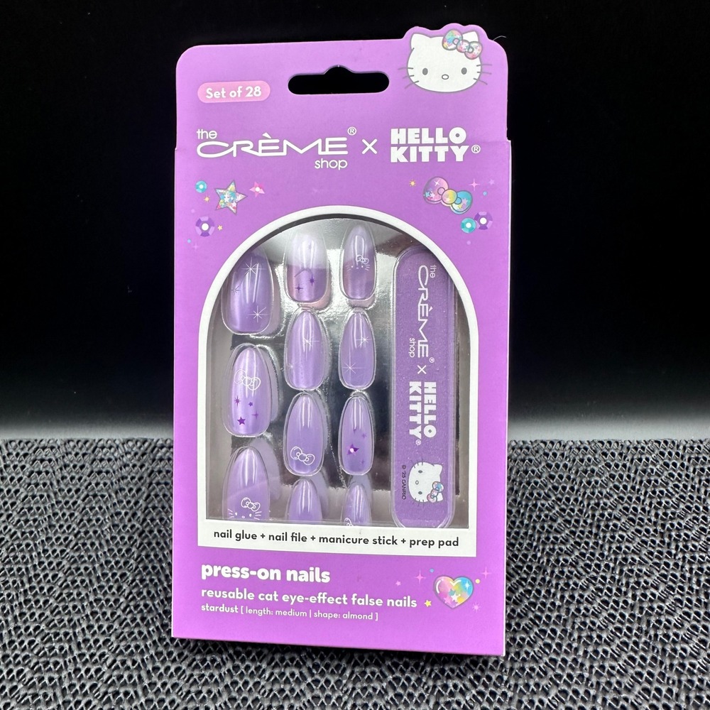 The Creme Shop x Hello Kitty Stardust Press-On Nails Cat Eye Purple Almond 28ct